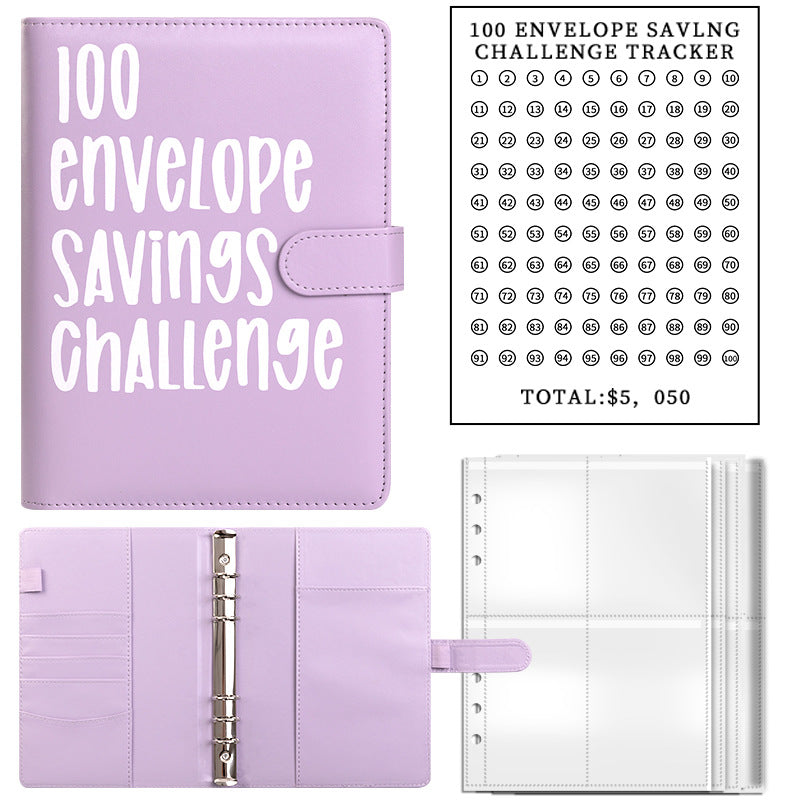 100 Envelopes Money Saving Challenge with Cute Stickers, A5 Money Saving Binder with Cash Envelopes，Budget Binder Savings Challenge Book for 100 Day to Save $5,050 for Budgeting Planner(Purple)