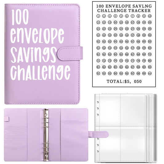 100 Envelopes Money Saving Challenge with Cute Stickers, A5 Money Saving Binder with Cash Envelopes，Budget Binder Savings Challenge Book for 100 Day to Save $5,050 for Budgeting Planner(Purple)