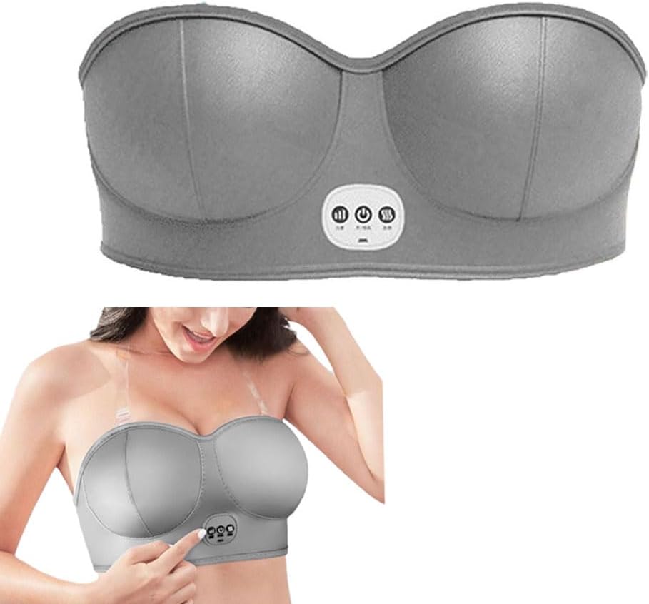 Smart Electric Breast Massager, Rechargeable USB Bra with Multi-Functional Massage Function, Promotes Breast Health, ESICSF Enlargement and Prevents Sagging, Intelligent Heating (Gray)