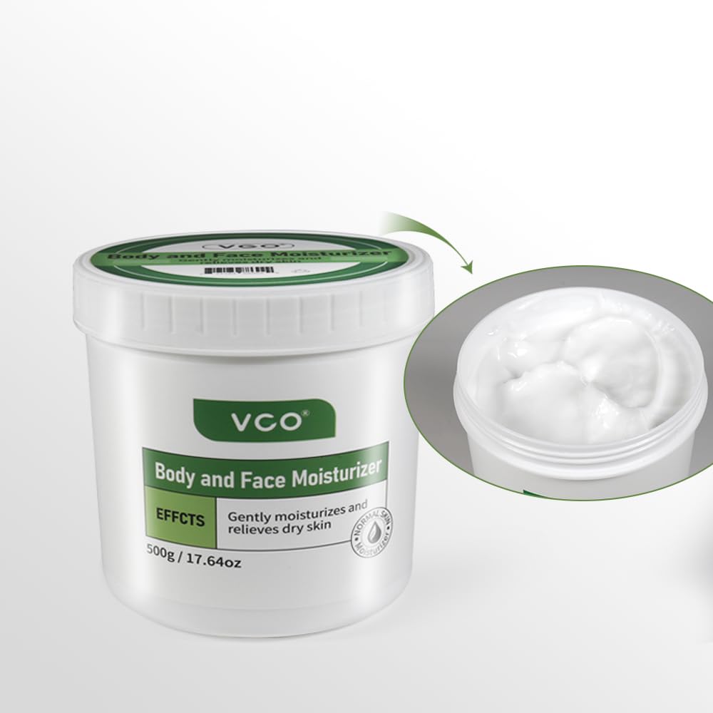 VGO Body Moisturizer Hydrating Moisturizing Cream Body and Face Moisturizer Body Cream for Dry & Sensitive Skin Fragrance Free Non-Greasy, 500g / 17.64oz