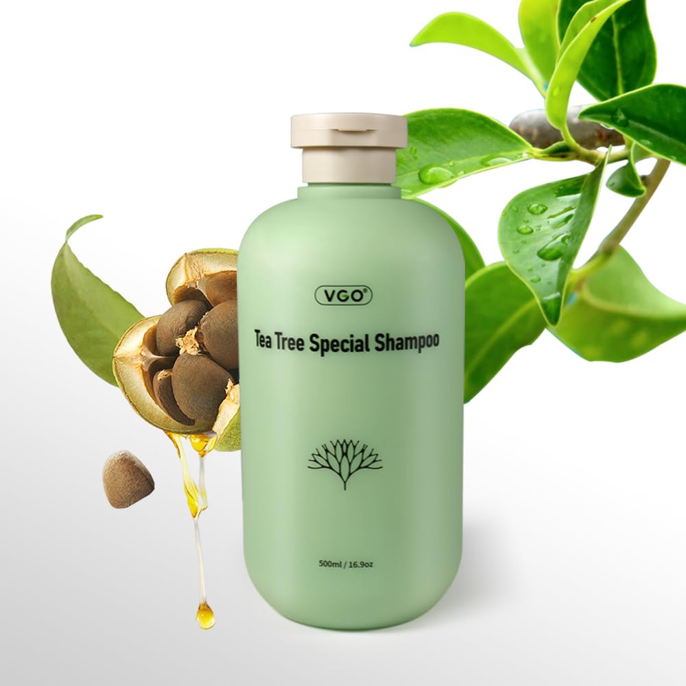 VGO Tea Tree Special Shampoo Strengthening Moisturizing Shampoo Repairing for Damaged Hair Deep Cleans & Refreshes Scalp All Hair Types, 500ml / 16.9oz