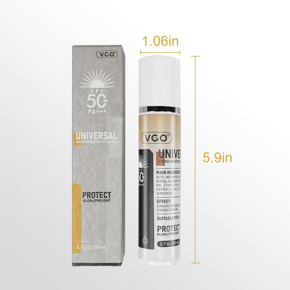 VGO Tinted Moisturizer with SPF 50 All-In-One Face Sunscreen and Foundation Light Medium Moisturizing Makeup Against UVA and UVB Rays, 50ml / 1.7oz