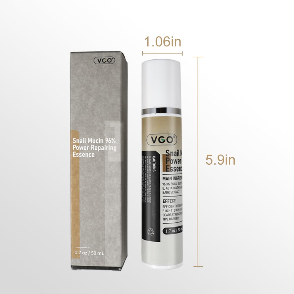 VGO Snail Mucin 96% Power Repairing Essence for Face Hydrating Serum for Skin Care Dull Skin, Hydrating, Moisturizing, Repairing, 50ml / 1.7oz