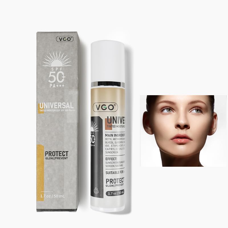 VGO Tinted Moisturizer with SPF 50 All-In-One Face Sunscreen and Foundation Light Medium Moisturizing Makeup Against UVA and UVB Rays, 50ml / 1.7oz