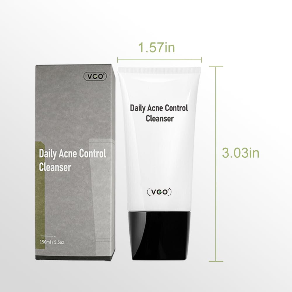 VGO Acne Control Hydrating Facial Cleanser, Cleanser for Oily Skin Blackhead Remover and Clogged Pore Control Non Comedogenic, 156ml / 5.5oz