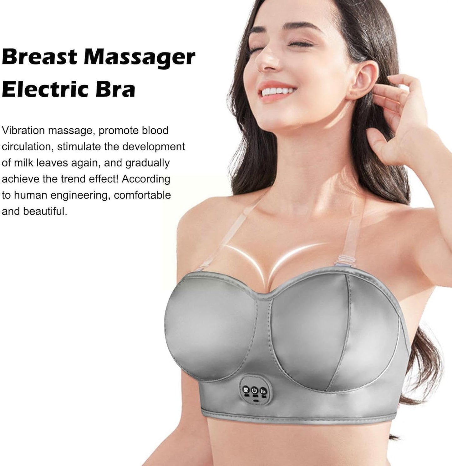 Smart Electric Breast Massager, Rechargeable USB Bra with Multi-Functional Massage Function, Promotes Breast Health, ESICSF Enlargement and Prevents Sagging, Intelligent Heating (Gray)