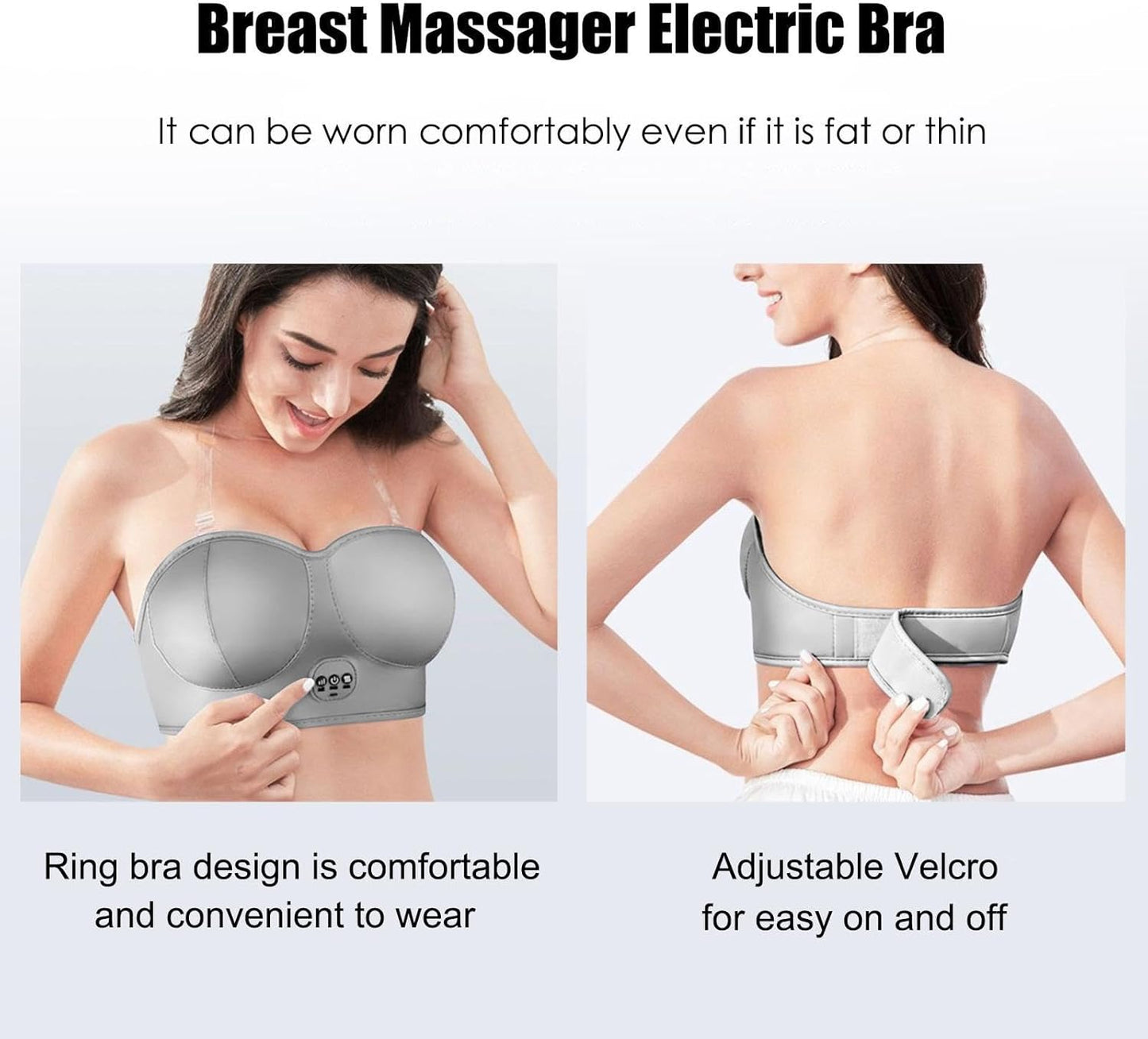 Smart Electric Breast Massager, Rechargeable USB Bra with Multi-Functional Massage Function, Promotes Breast Health, ESICSF Enlargement and Prevents Sagging, Intelligent Heating (Gray)