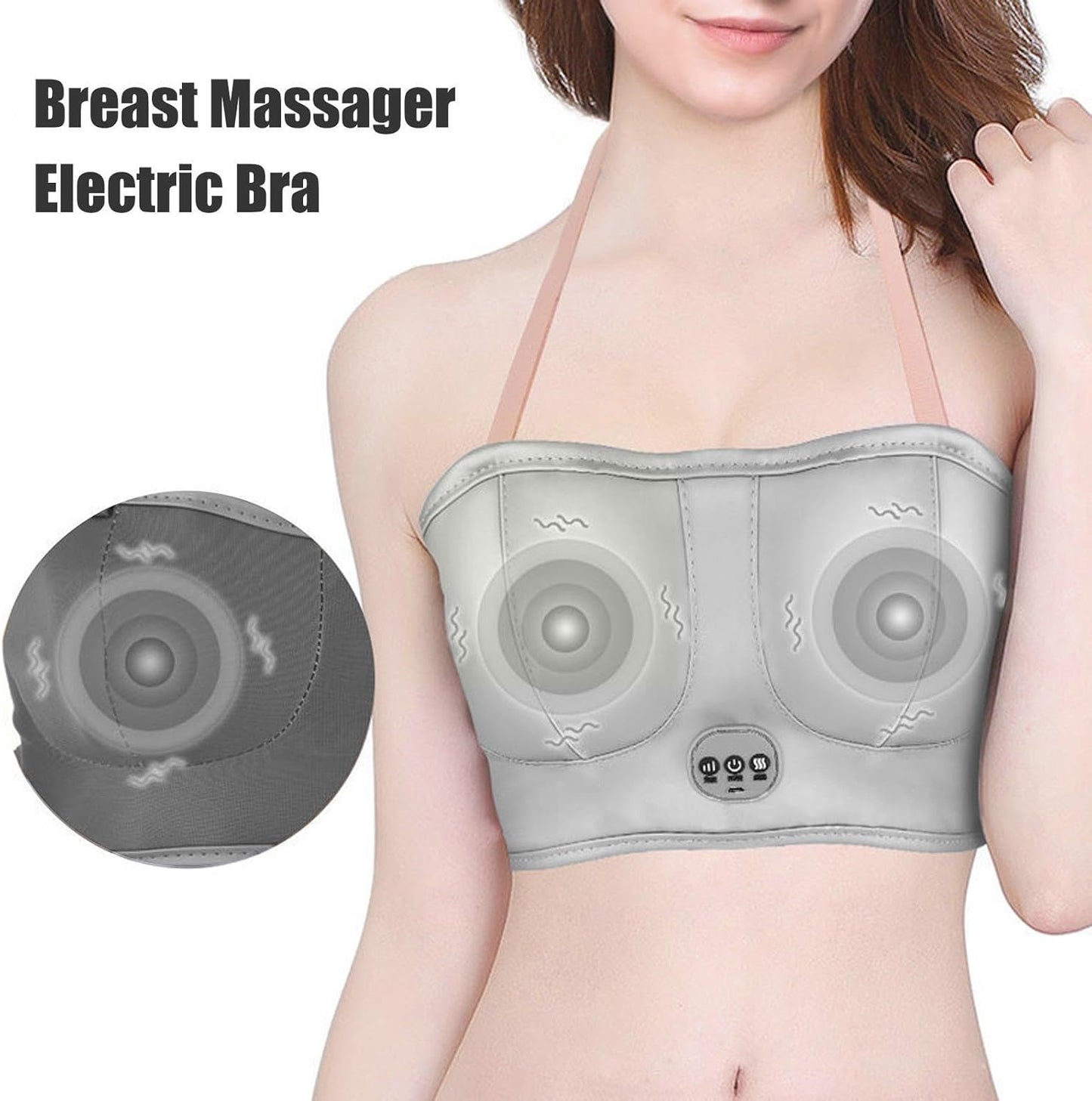 Smart Electric Breast Massager, Rechargeable USB Bra with Multi-Functional Massage Function, Promotes Breast Health, ESICSF Enlargement and Prevents Sagging, Intelligent Heating (Gray)