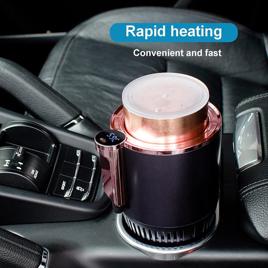 【Free Shipping】2-in-1 Smart Cup Car Warmer Cooling Hot and Cold Cup Holder Universal Portable Car Home Office Mini Refrigerator Auto Accessories (Black) 16.6cm